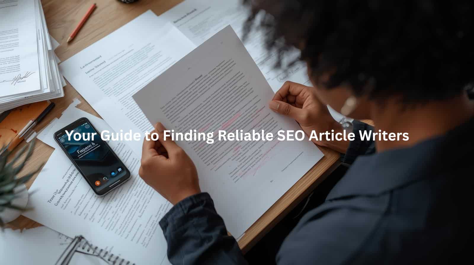 This image depicts a person carefully reviewing documents, suggesting the importance of thoroughly vetting and selecting reliable SEO article writers to ensure content quality and performance.