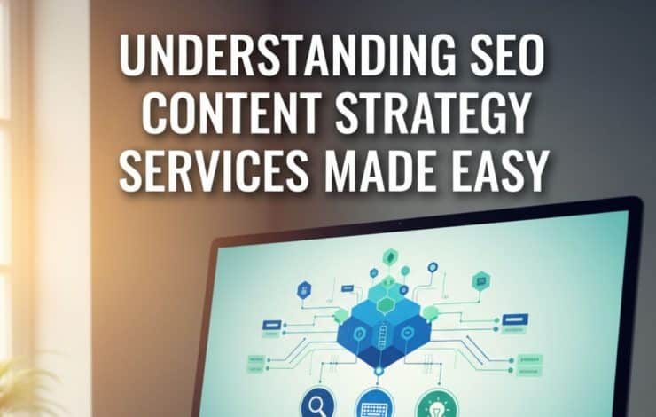 Computer screen displaying a digital graphic, illustrating the concept of understanding SEO content strategy service.
