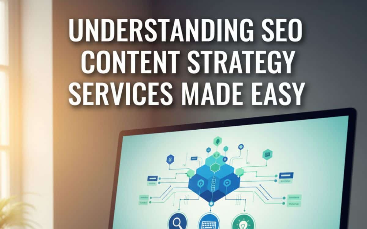 Computer screen displaying a digital graphic, illustrating the concept of understanding SEO content strategy service.
