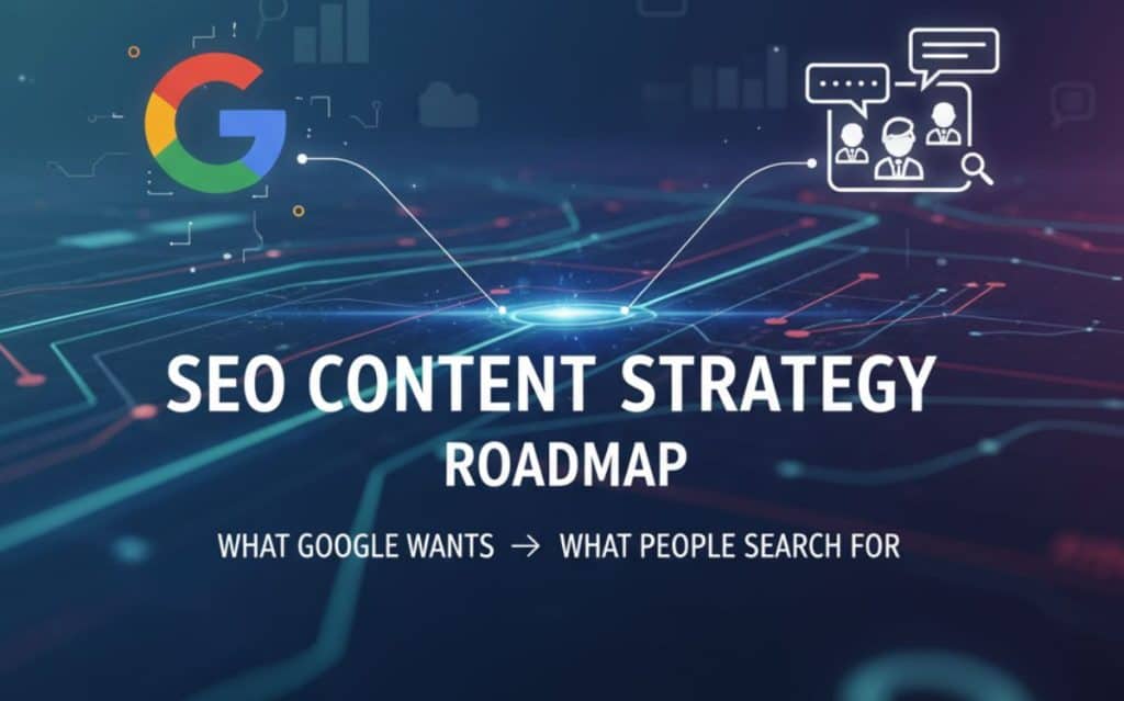 Computer screen displaying a digital graphic, illustrating the concept of understanding SEO content strategy service.