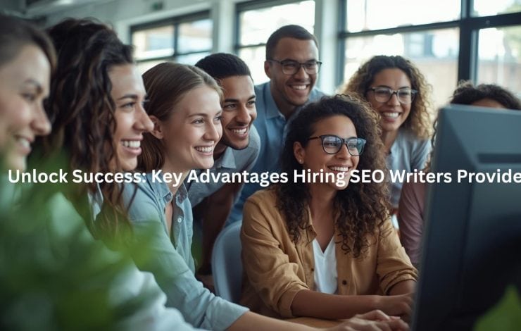 This image depicts a diverse group of smiling professionals, suggesting the key advantages hiring skilled SEO writers can provide in unlocking business success through their expertise, collaboration, and adaptability to market trends.