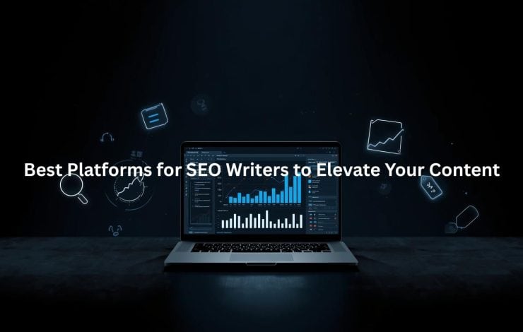 This image highlights the importance of utilizing the right tools and platforms to empower SEO writers in creating high-performing content, focusing on data analysis, keyword research, and content optimization to elevate overall marketing performance.