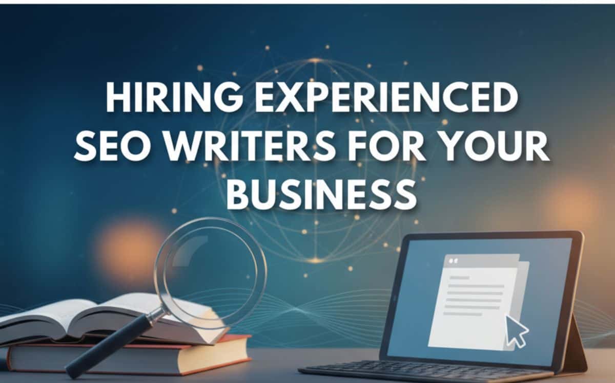 Image of a laptop and open book, illustrating the concept of hiring experienced SEO writers for your business needs.
