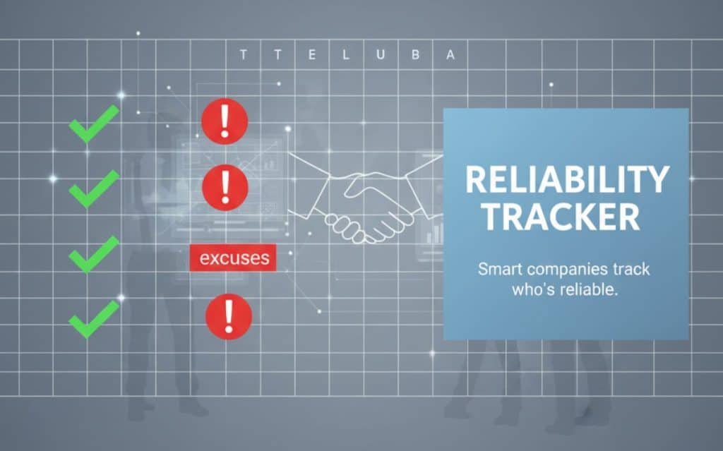 Graphic illustrating a reliability tracker with checks and exclamation marks, symbolizing trust in finding SEO article writers.