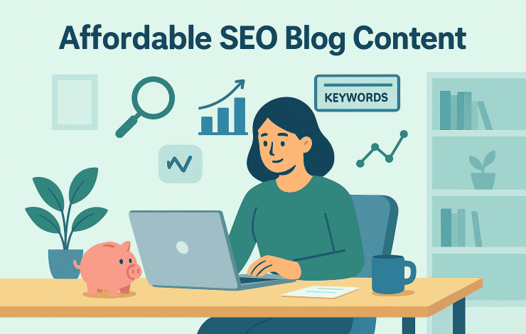 Affordable SEO Blog Content: Boosts Reach Without Breaking the Bank. Showcases key elements like budget, cost efficiency, and SEO metrics.