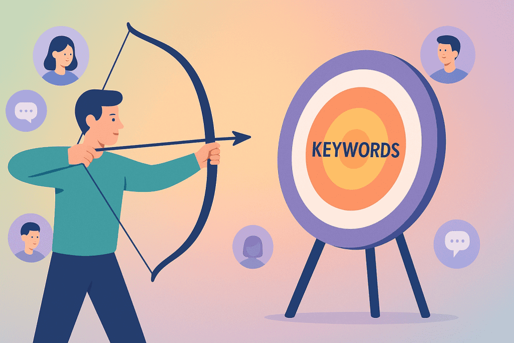Person using keyword research tools to find topics that people search for, a key benefit of an SEO blog service.