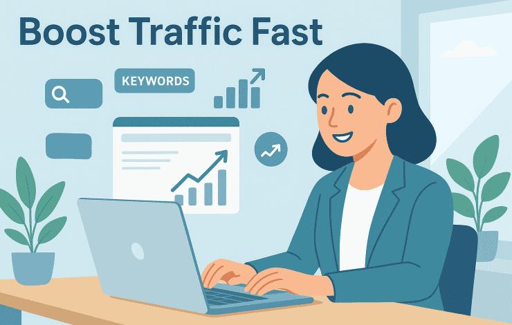SEO keyword research dashboard illustrating fast traffic growth techniques for hiring effective blog content writers