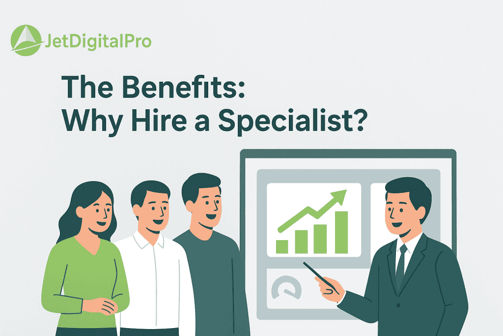 Business team presenting growth chart and analytics data to hire technical SEO content writer specialist