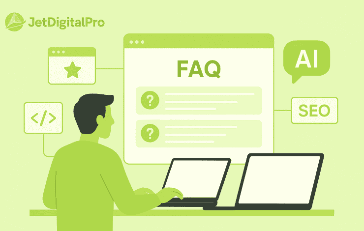 A person interacting with a FAQ section on a website, emphasizing the importance of providing clear and concise answers to user queries.