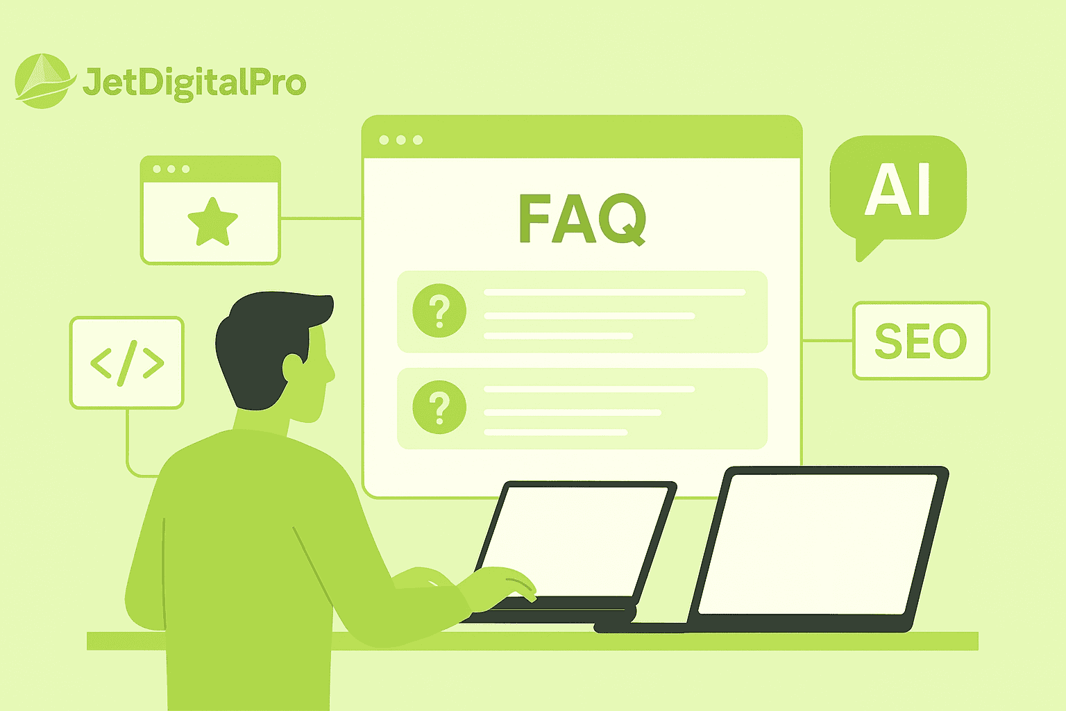 A person interacting with a FAQ section on a website, emphasizing the importance of providing clear and concise answers to user queries.