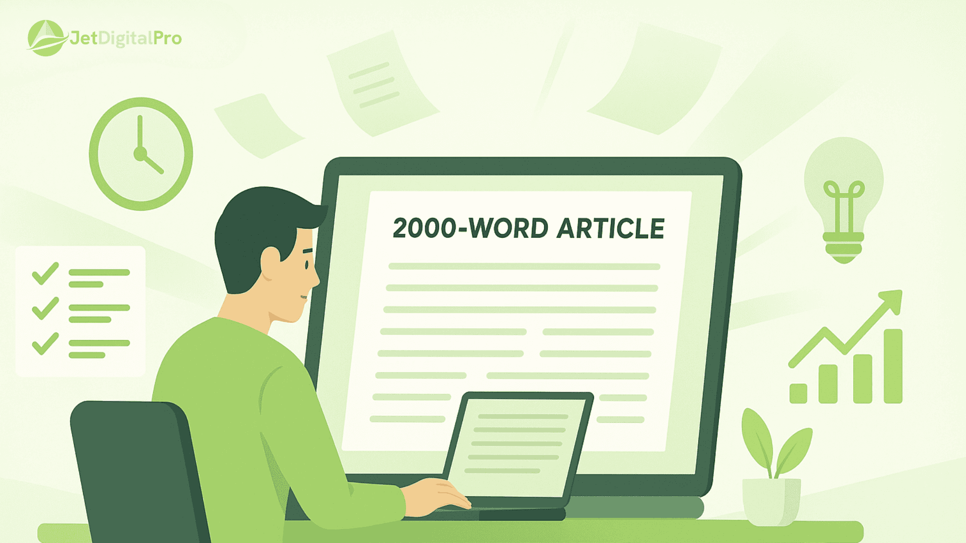 Professional writer creating a 2000-word article on a computer, showcasing efficient 2000-word article writing service