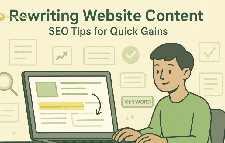 “Rewriting website content for SEO tips to achieve quick gains, showcased through an illustration”.