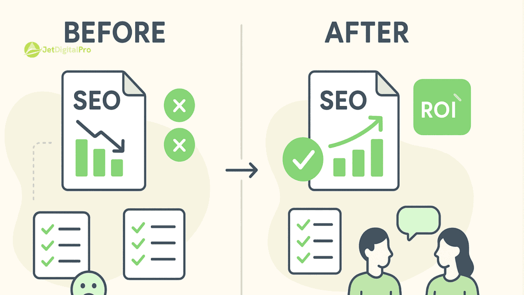 “Comparing SEO performance before and after implementing strategies to measure content writing's return on investment (ROI)”.