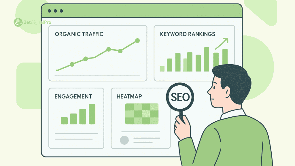 “Analyzing SEO performance metrics like organic traffic, keyword rankings, engagement, and heatmaps to measure content ROI.”