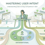 A visual concept showing how staying competitive with SEO writing is achieved by mapping user intent to create content that truly resonates.