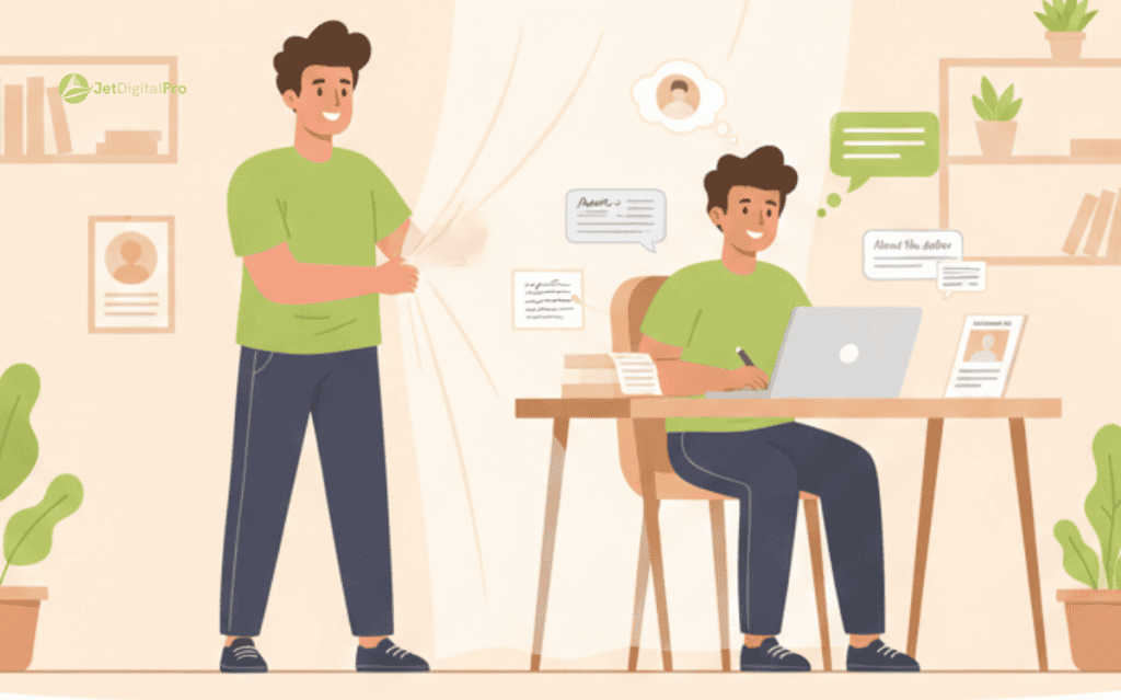 An illustration showing how proving there&rsquo;s a real human behind the curtain helps build trust and stronger engagement with online audiences.
