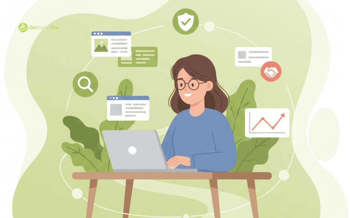 A conceptual representation illustrating the systems and signals that drive organic traffic growth over time.