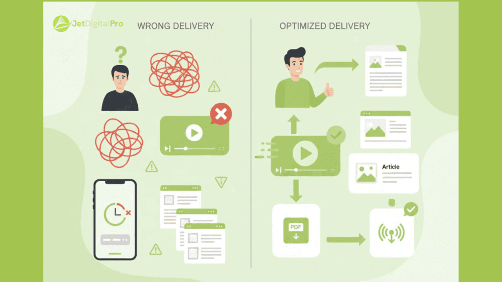 A visual representation of the transition from confusion and frustration to a structured, effective delivery system, highlighting improved user experience and engagement.