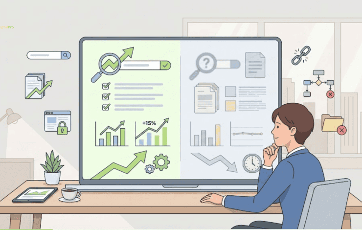 Assessing agency expertise: A person analyzing data and reports to enhance SEO strategies.