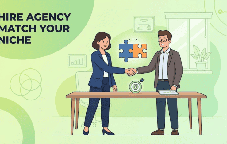 Two professionals shaking hands, signifying a successful partnership between a niche hiring agency and a client to find the perfect talent fit.