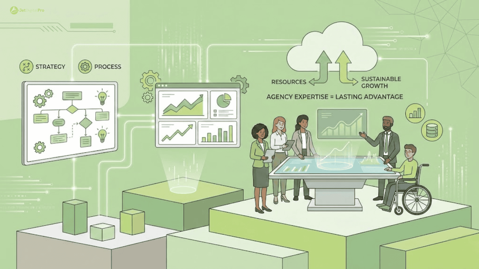 Agency expertise powering sustainable growth: Leveraging strategic planning, process management, and diverse resources for lasting competitive advantage.