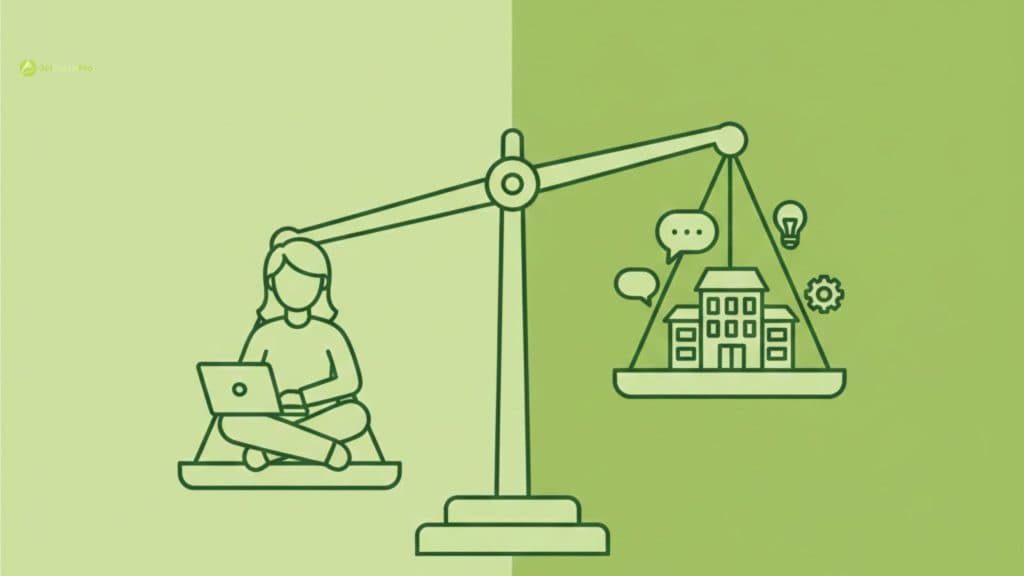 Agency vs Freelancer for SEO Content visual comparing solo creator and agency team on balance scale