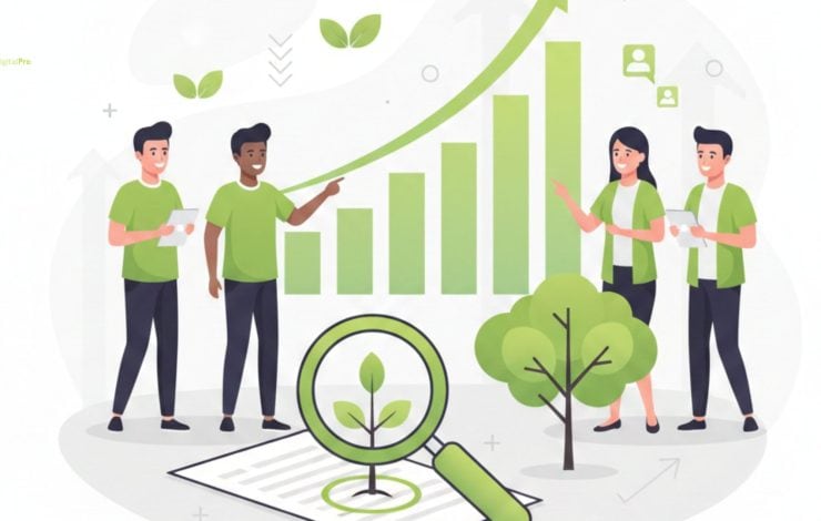 Agency vs Freelancer for SEO Content illustrated with team reviewing growth charts and content performance
