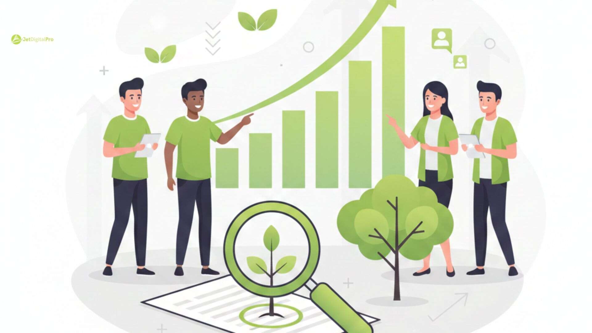 Agency vs Freelancer for SEO Content illustrated with team reviewing growth charts and content performance