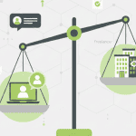 Balanced scale graphic explaining agency or freelancer which better for long term business growth