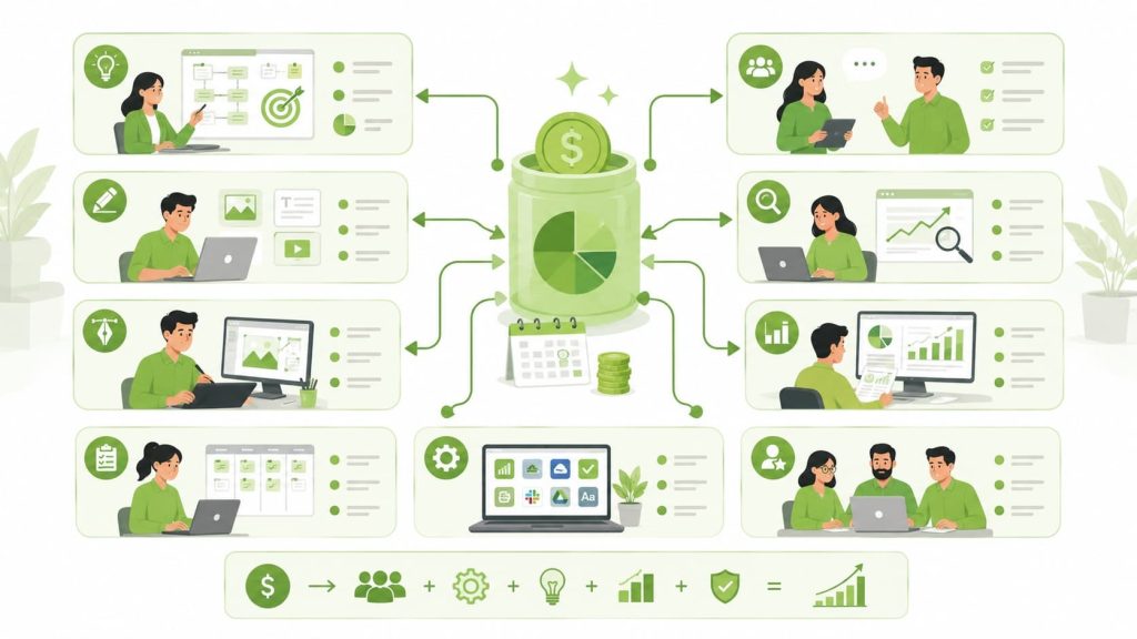Compare pricing different agencies' service packages, from strategy to design, funded by one budget jar.